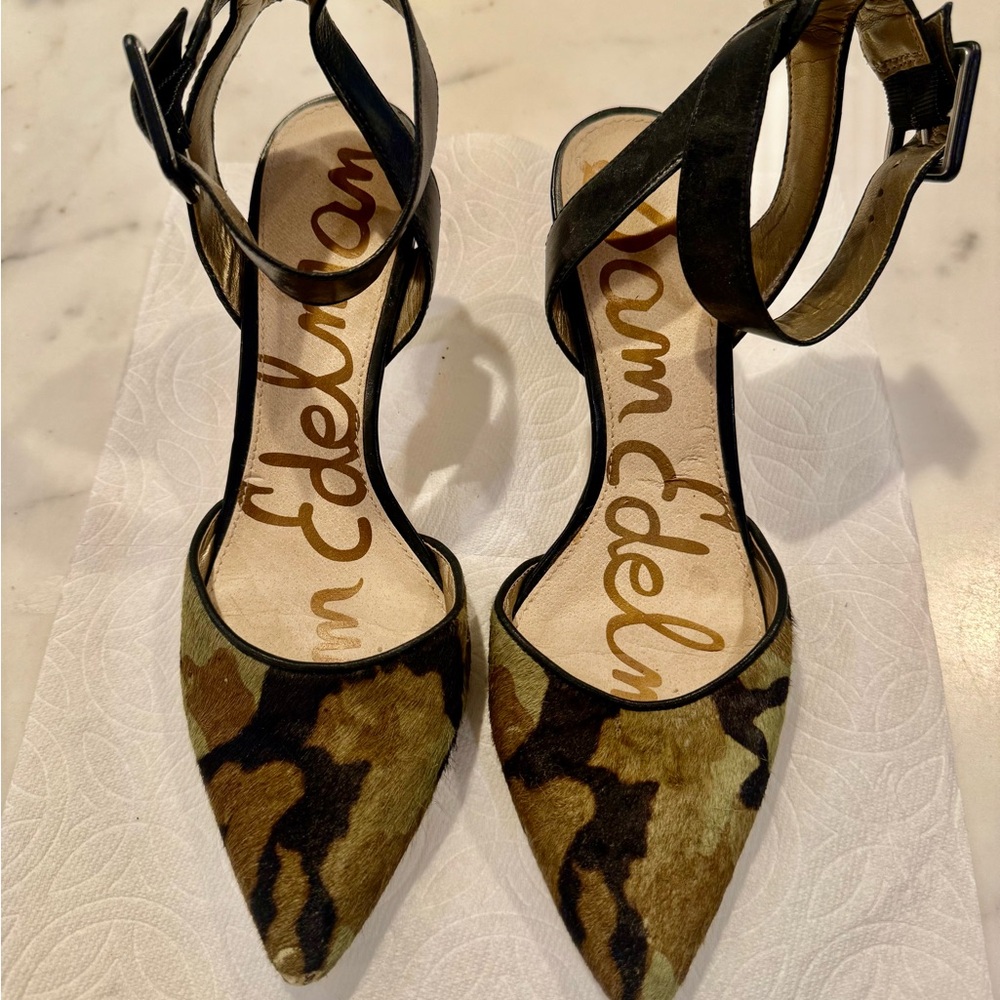 Sam Edelman Camouflage Cow Hide Slingback Heels, Size 8